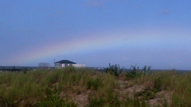 Post-Irene: A rainbow across the fishing pier that survived the storm in Ocean Grove, N.J.